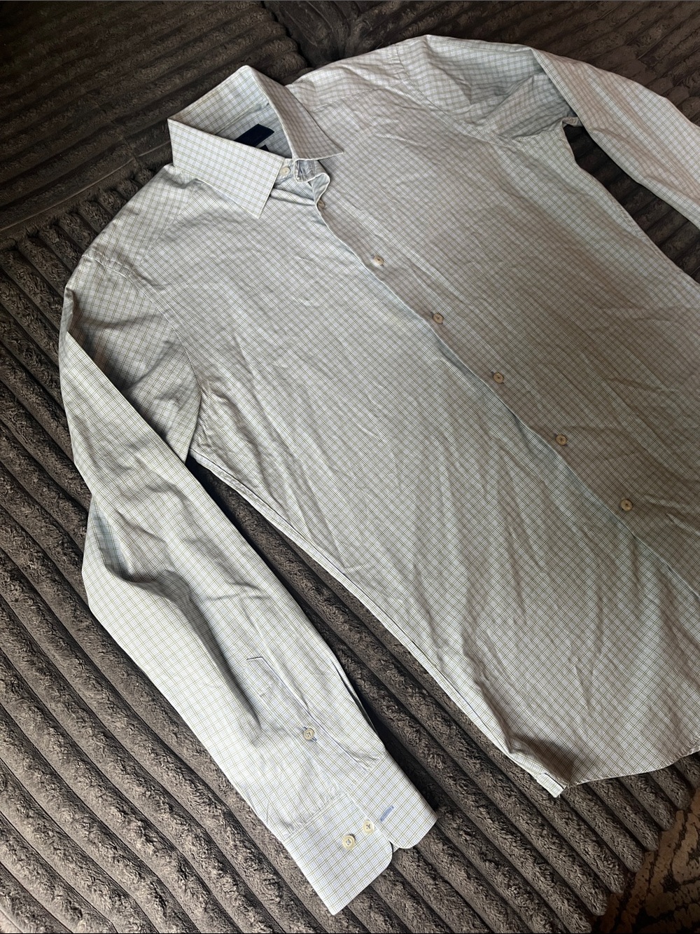 David Donahue Light Blue and White Windowpane Dress Shirt - Picture 2 of 8